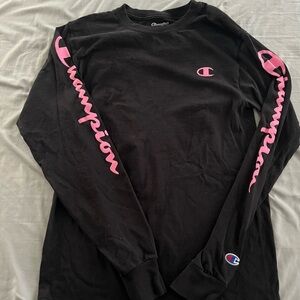 Champion Black Tee with Red & White Logo